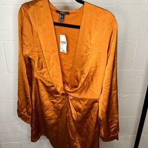 Forever 21 NWT Bronze Silk Dress - Size: L
